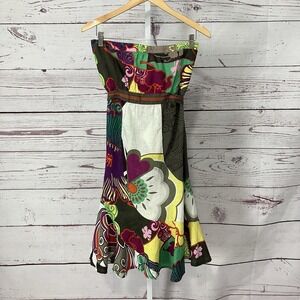 DePt Strapless Midi Dress Womens Small Multicolor Floral Boho Fit Flare